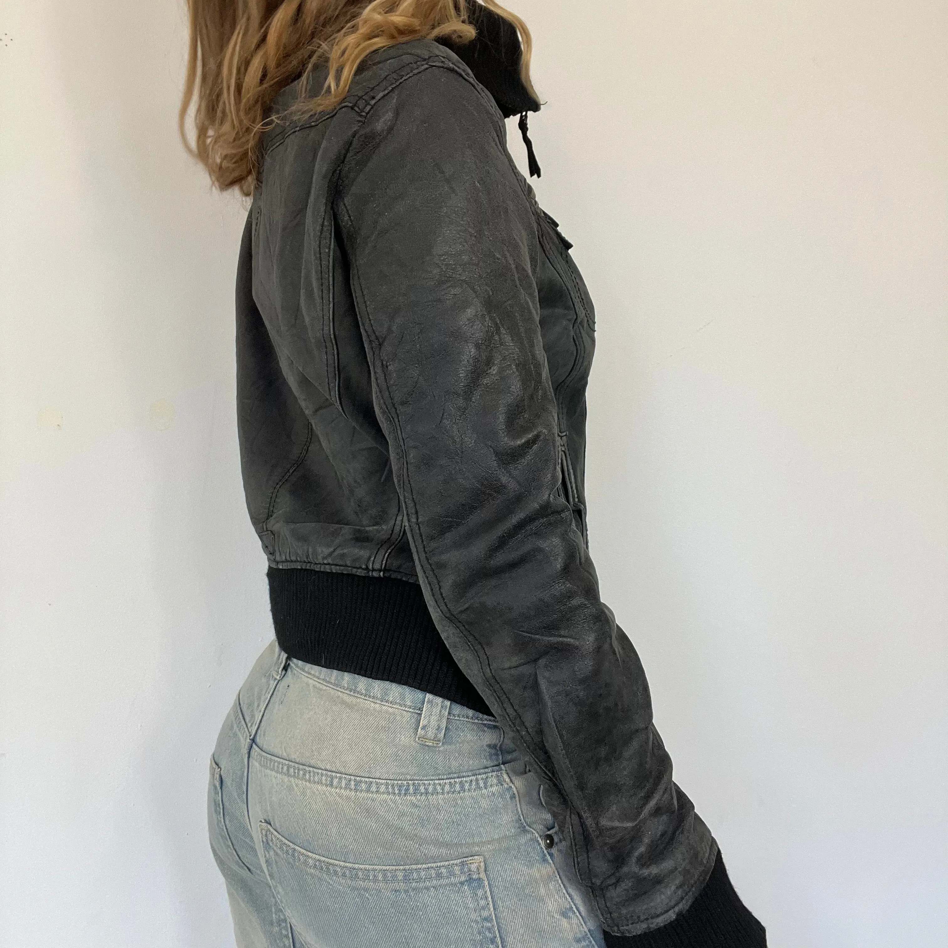 90s leather bomber jacket - Size S