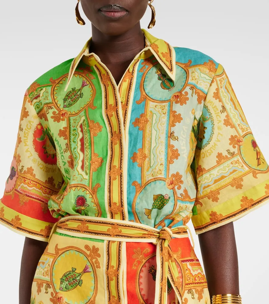 Al√É¬©mais La Musica printed linen shirt dress