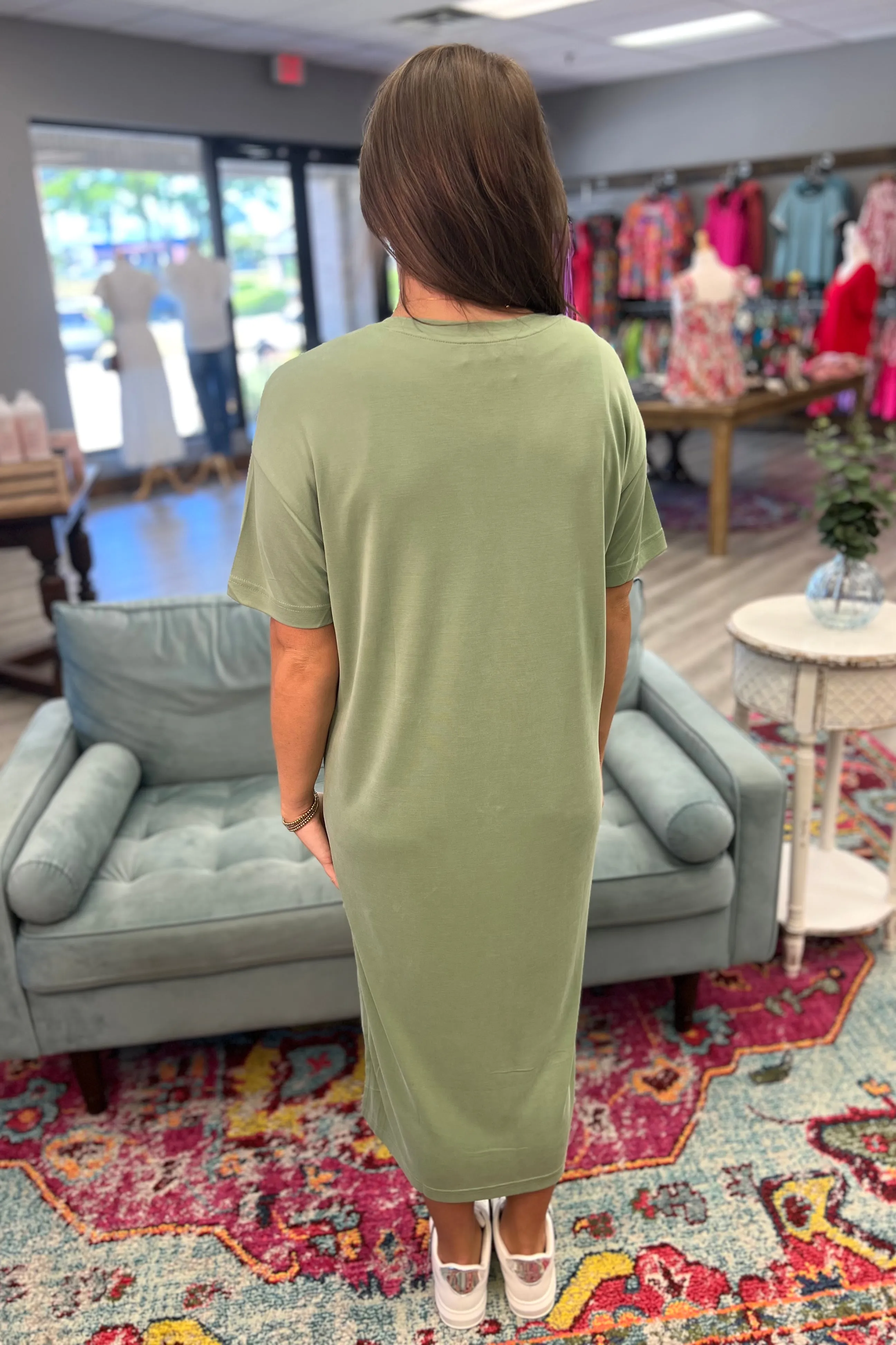 AMIRA T-Shirt Midi Dress (Olive)