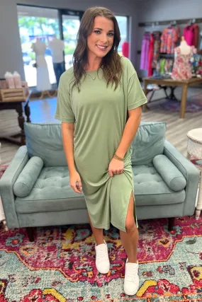 AMIRA T-Shirt Midi Dress (Olive)