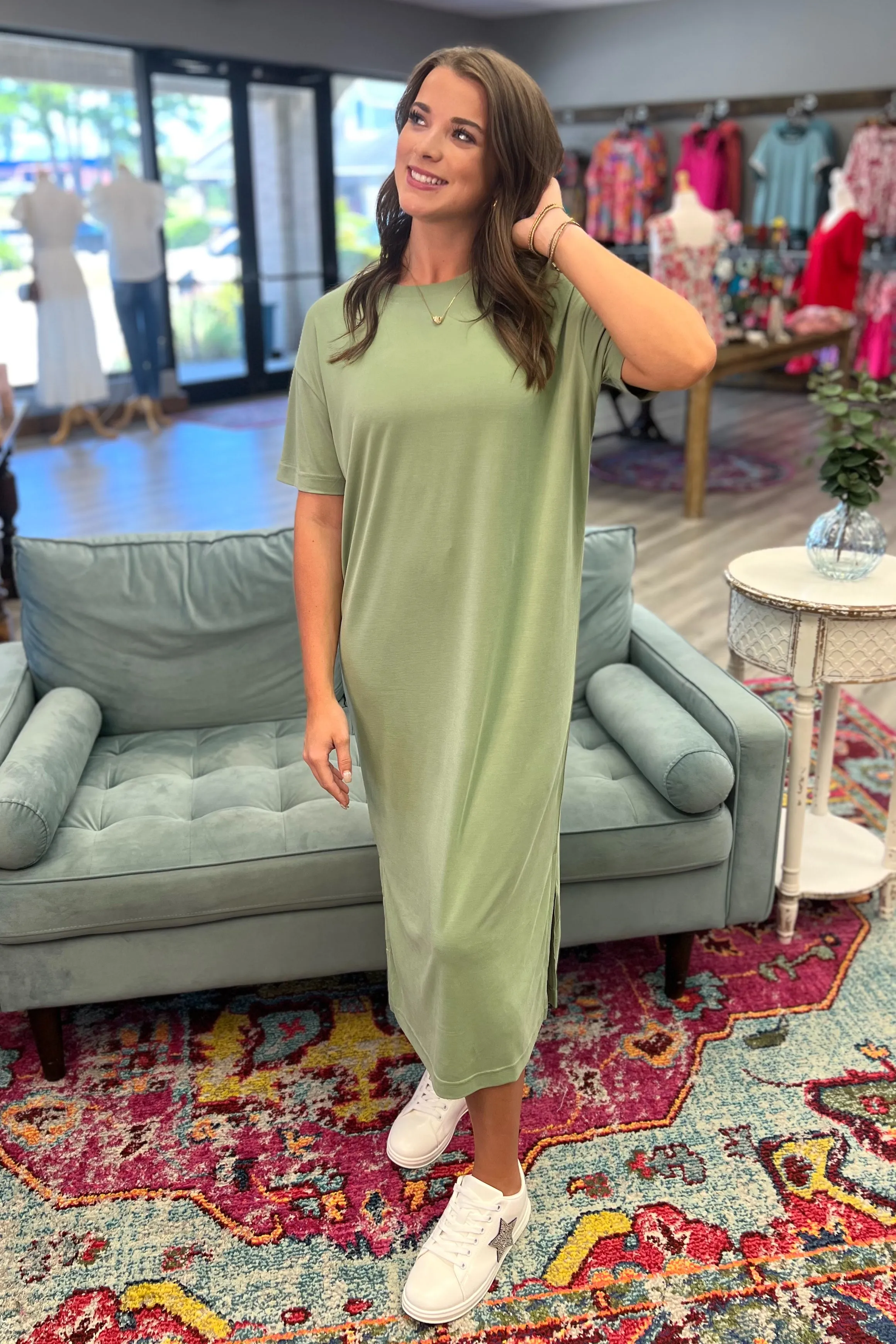 AMIRA T-Shirt Midi Dress (Olive)