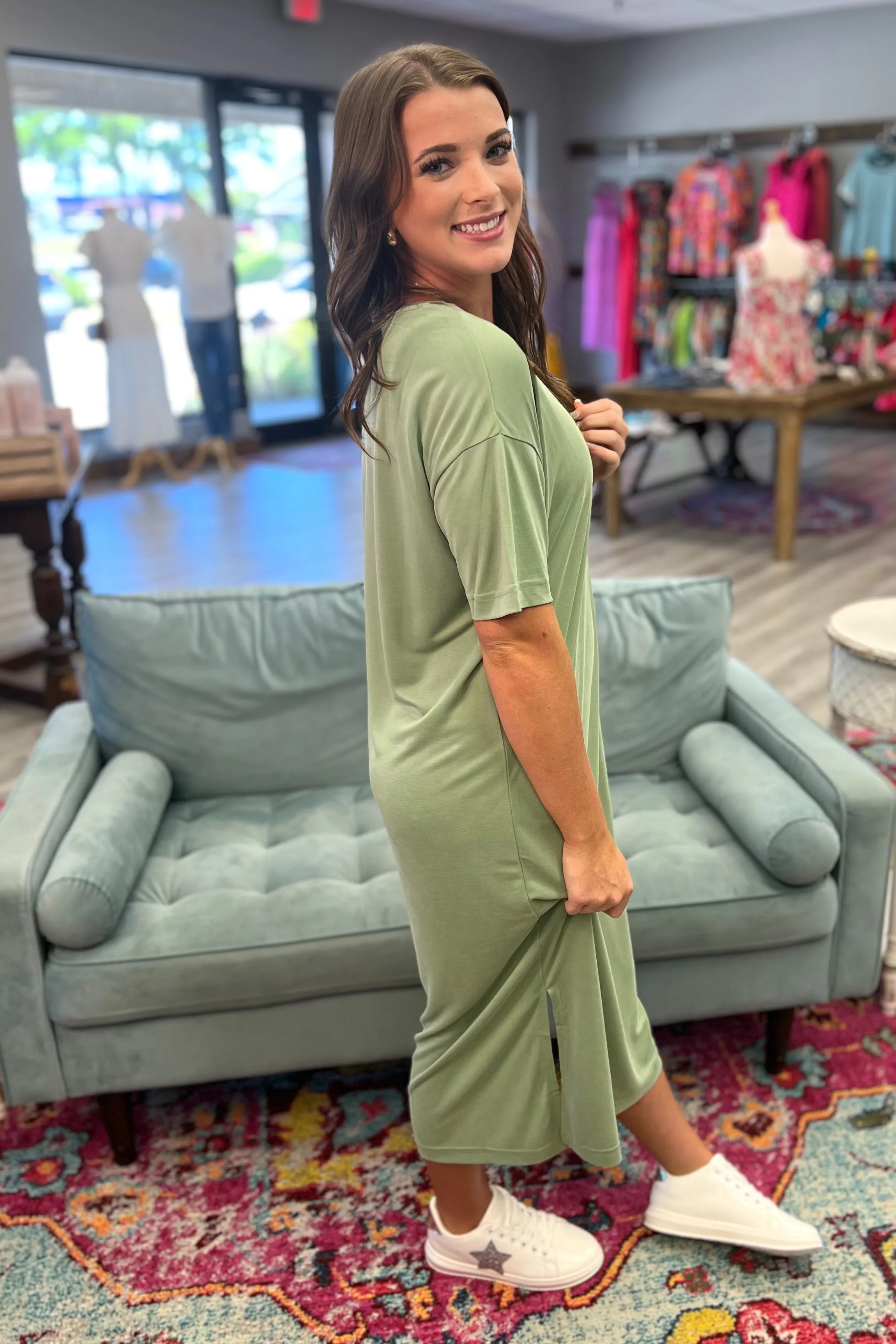 AMIRA T-Shirt Midi Dress (Olive)