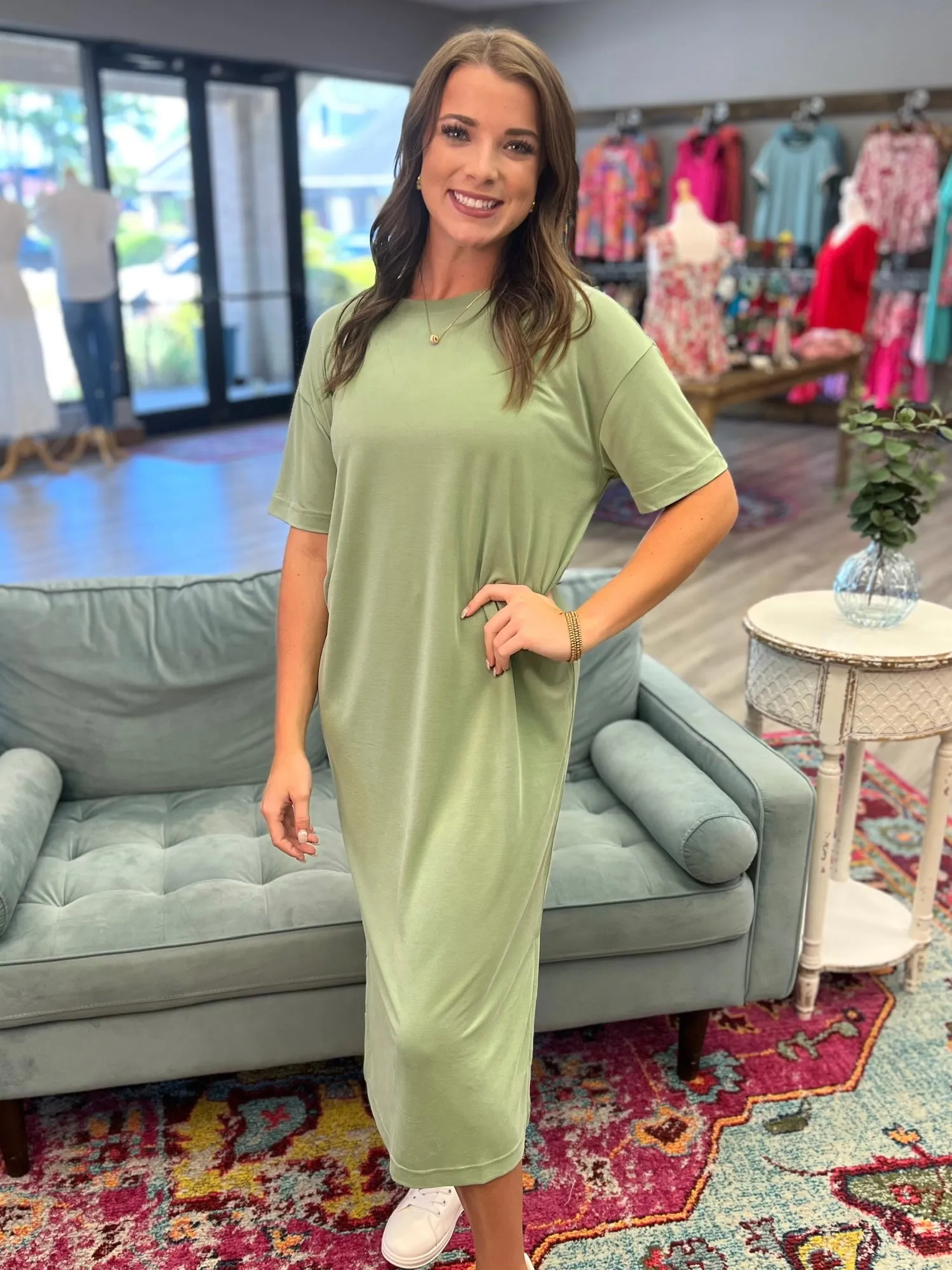 AMIRA T-Shirt Midi Dress (Olive)