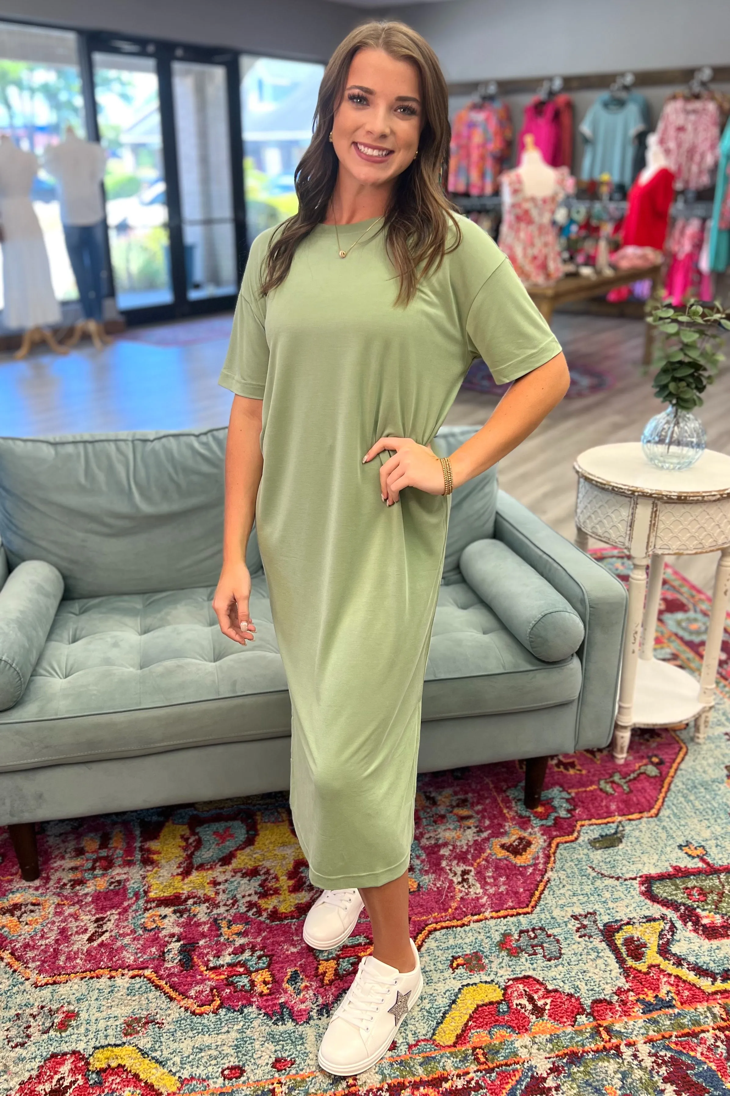 AMIRA T-Shirt Midi Dress (Olive)