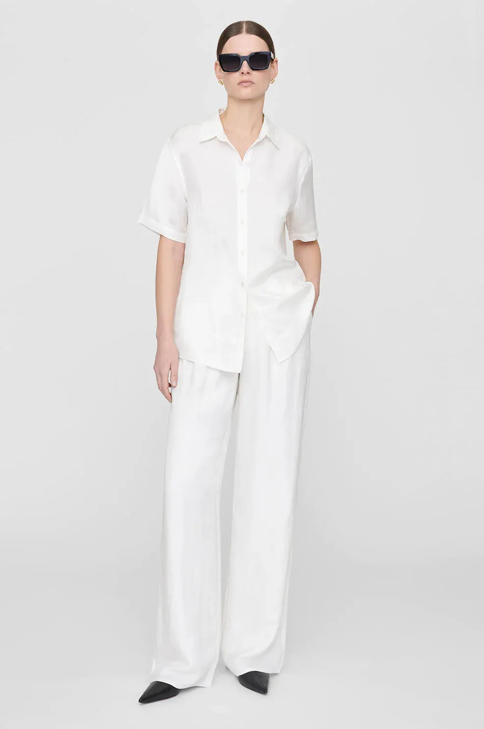 Anine Bing CARRIE PANT - WHITE LINEN BLEND
