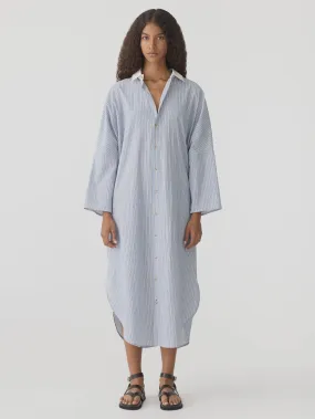 Bassike Dobby Stripe Shirt Dress in Blue Stripe