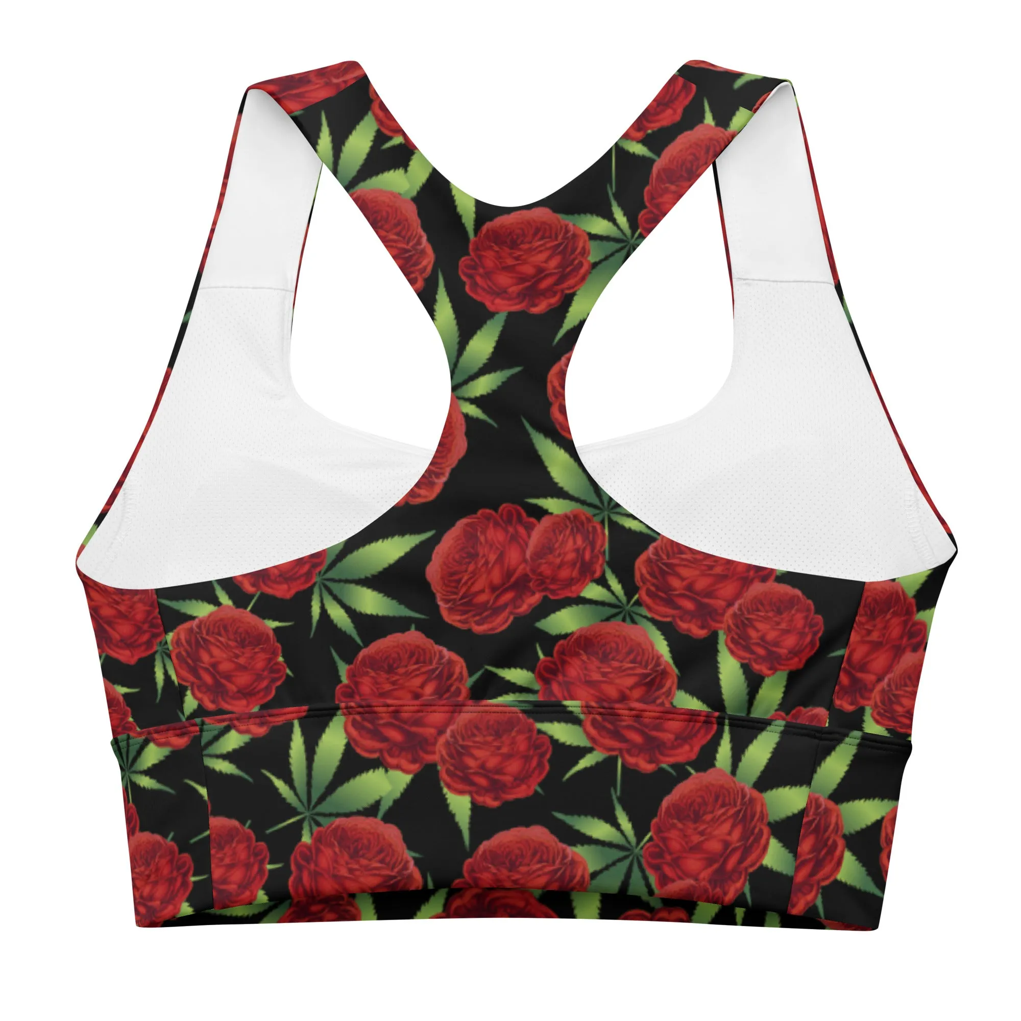 Black And Red Rose Longline Sports Bra