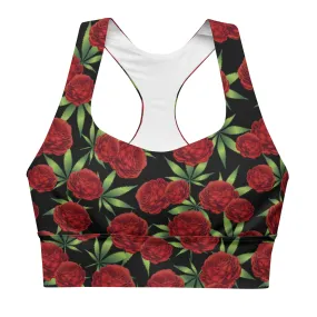 Black And Red Rose Longline Sports Bra