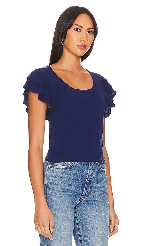 Bobi Ruffle Tee in Navy