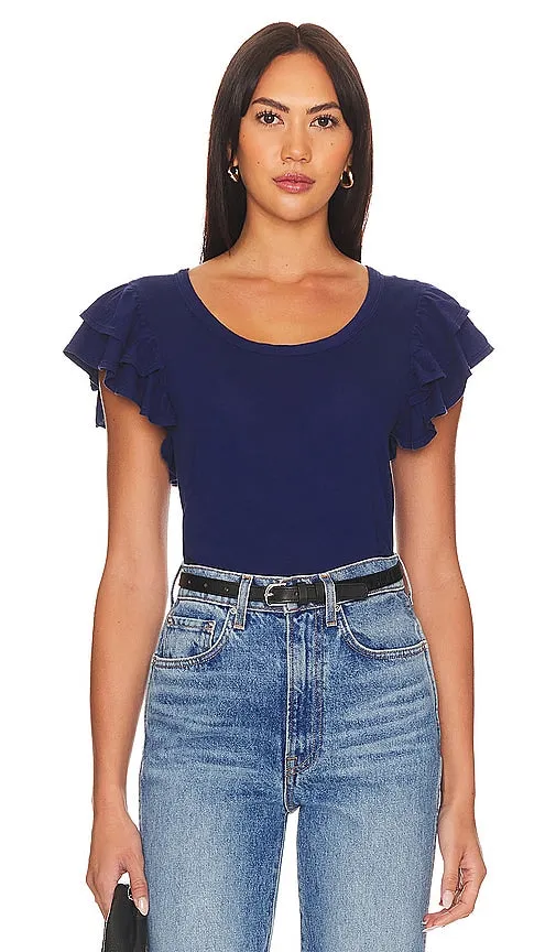 Bobi Ruffle Tee in Navy