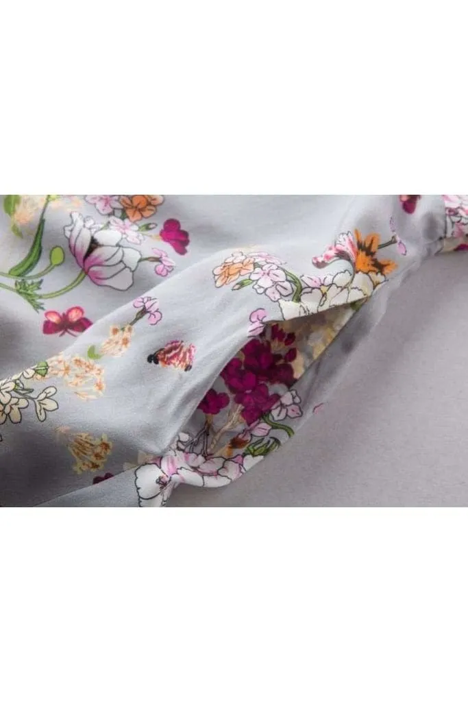 Butterflies & Flowers Grey Collared Vintage Dress