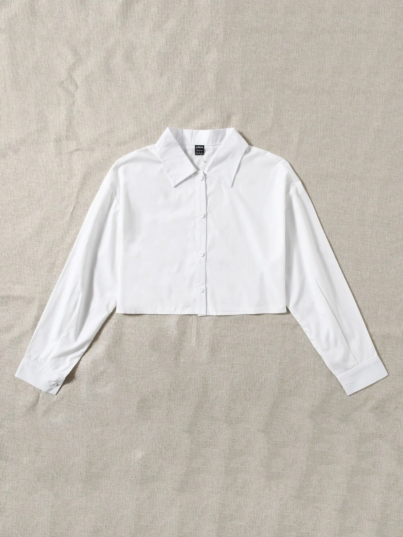 Casual Plain Button Front Long Sleeve Collar Crop Blouse