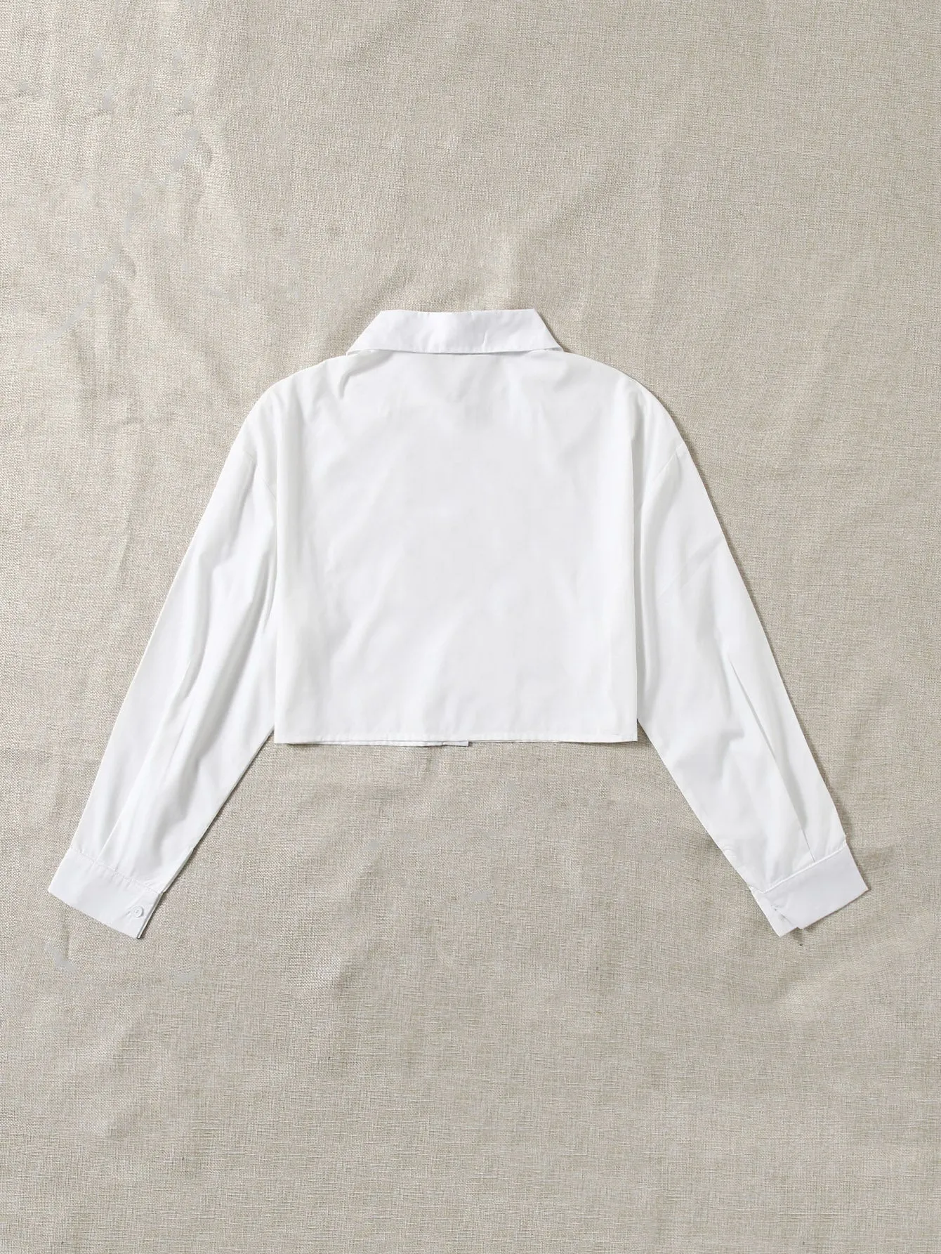 Casual Plain Button Front Long Sleeve Collar Crop Blouse