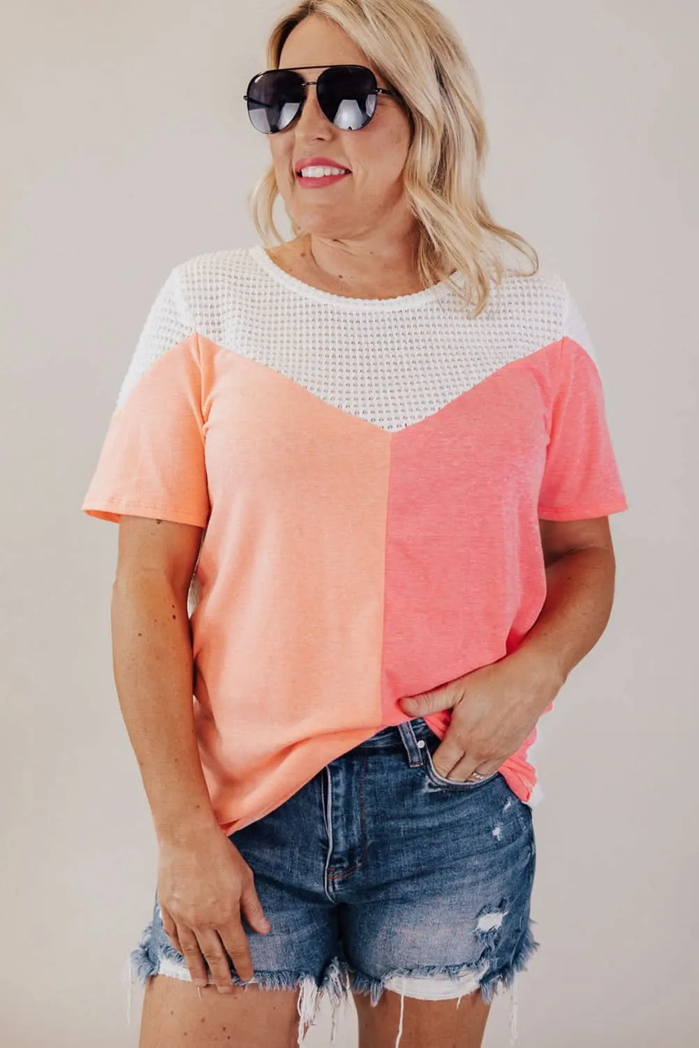 Chic white colorblock plus size tee
