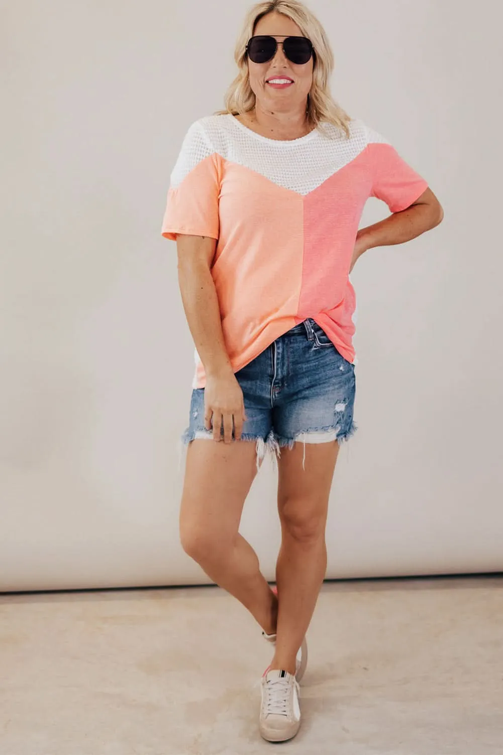 Chic white colorblock plus size tee