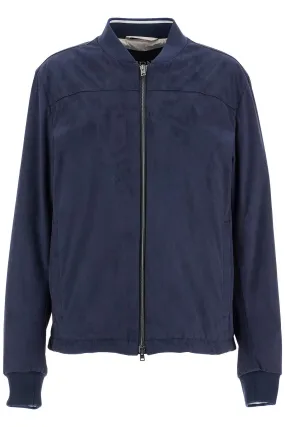 dark blue suede bomber with mandarin collar GI000480U 12454 BLU RESORT