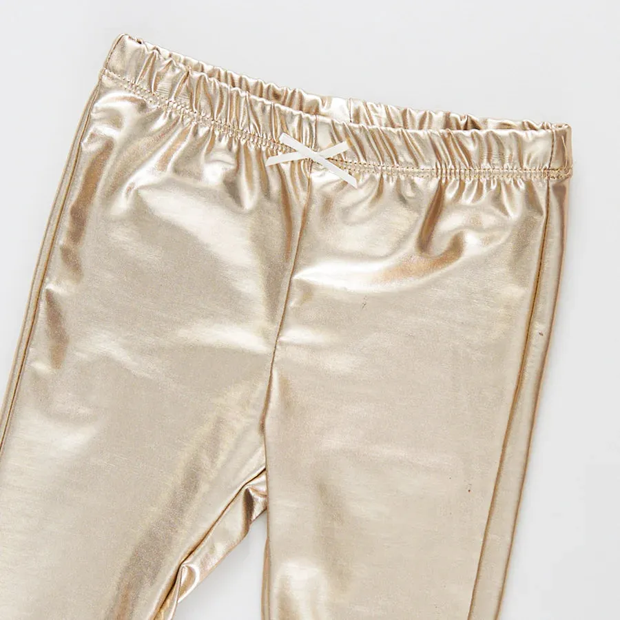Girls Lame Legging in Light Gold