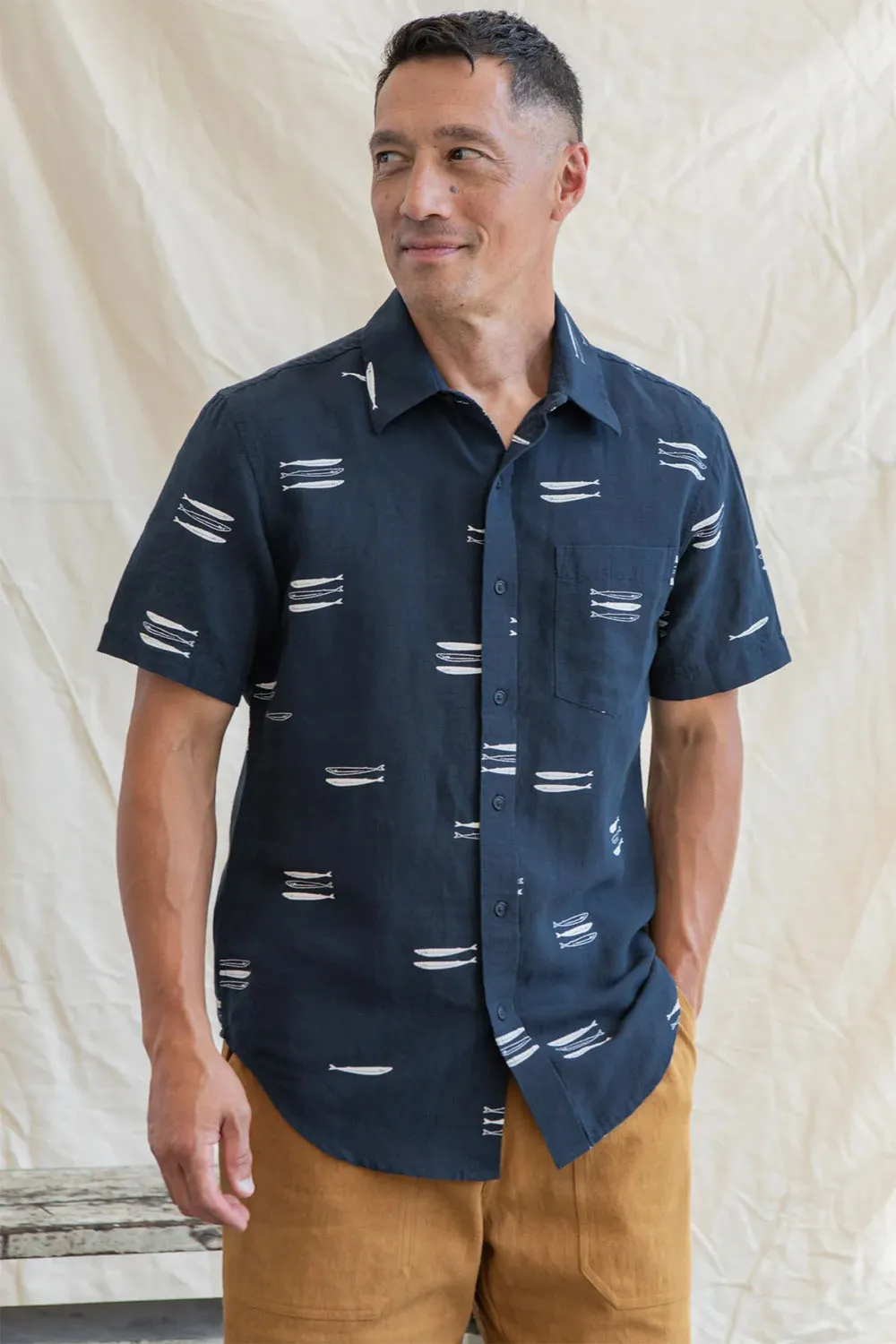 HARBOR SLIM SHIRT Navy Pacific Herring