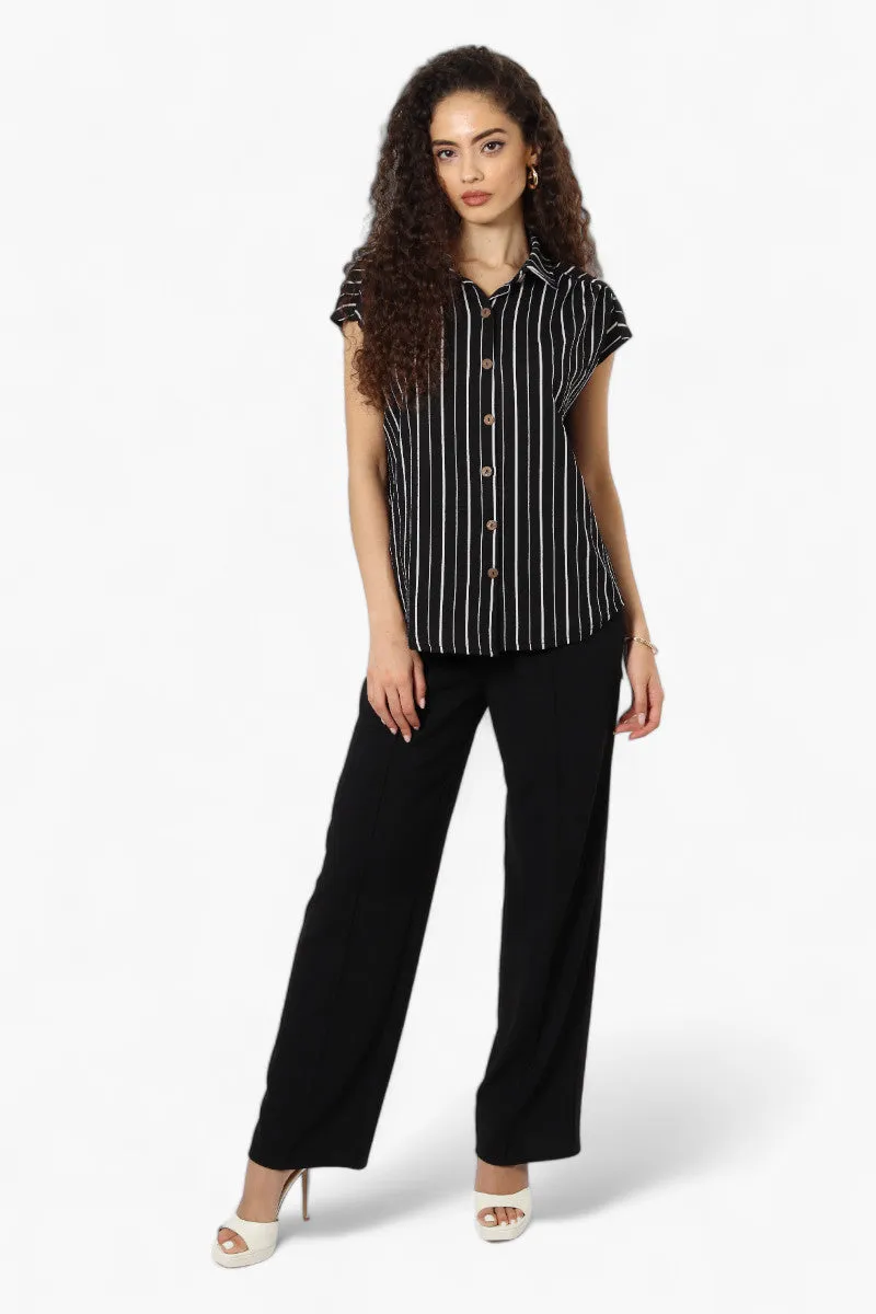 Impress Striped Short Sleeve Button Down Shirt - Black