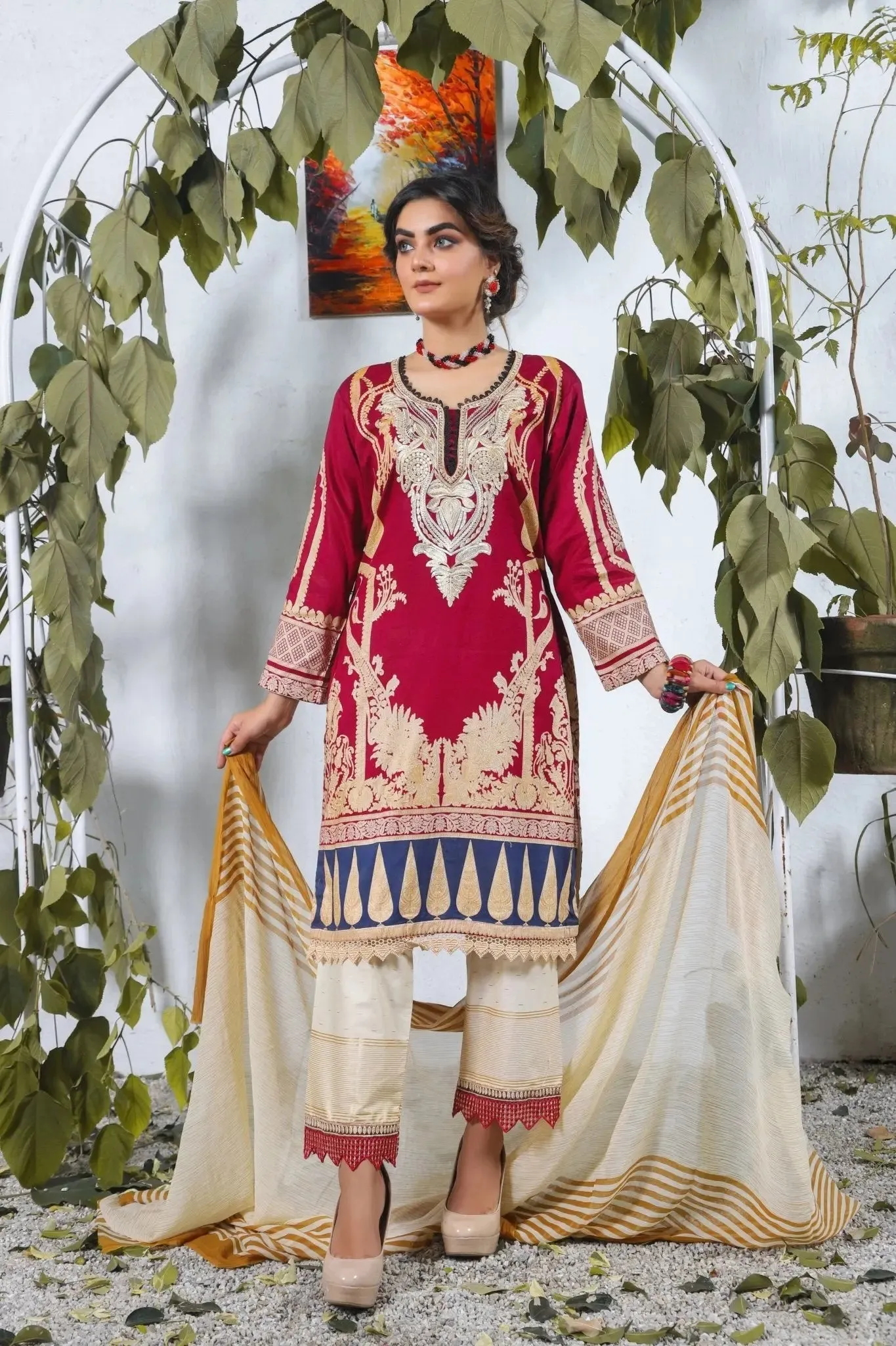 IshDeena Pakistani Lawn Salwar Kameez Indian Dresses for Women Ready to Wear Embroidered