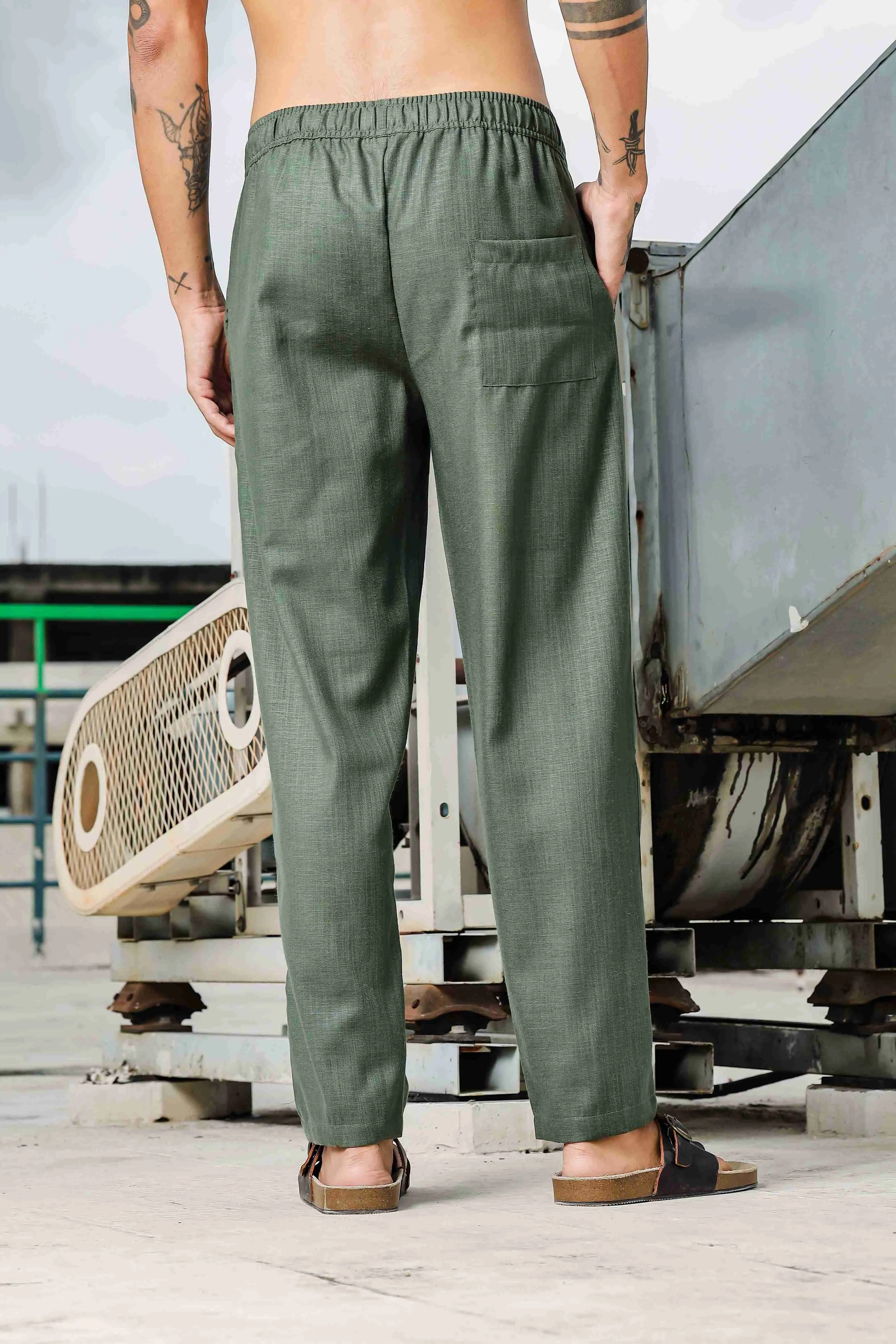 Linen Embroidered OLIVE All Day Pants