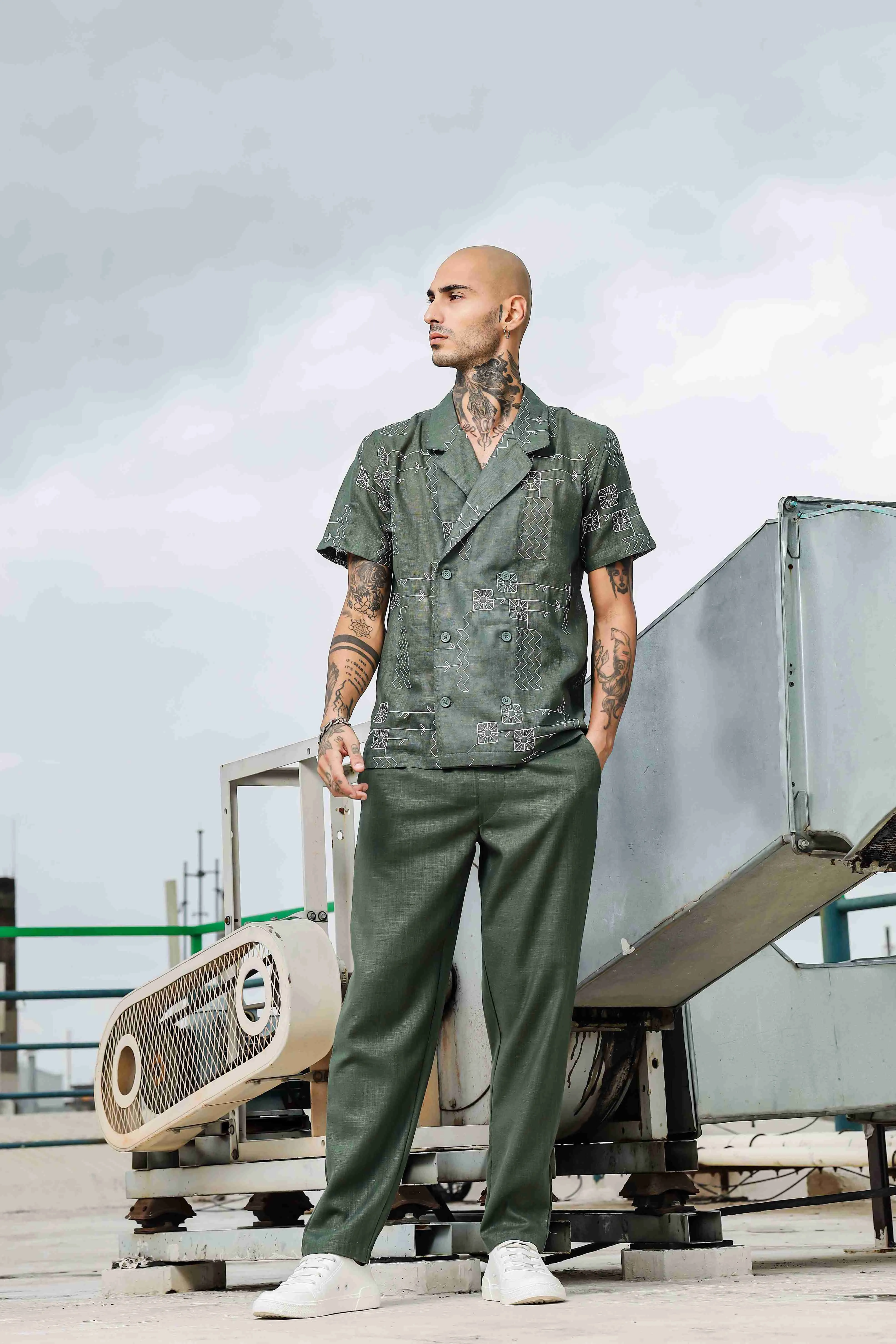 Linen Embroidered OLIVE All Day Pants