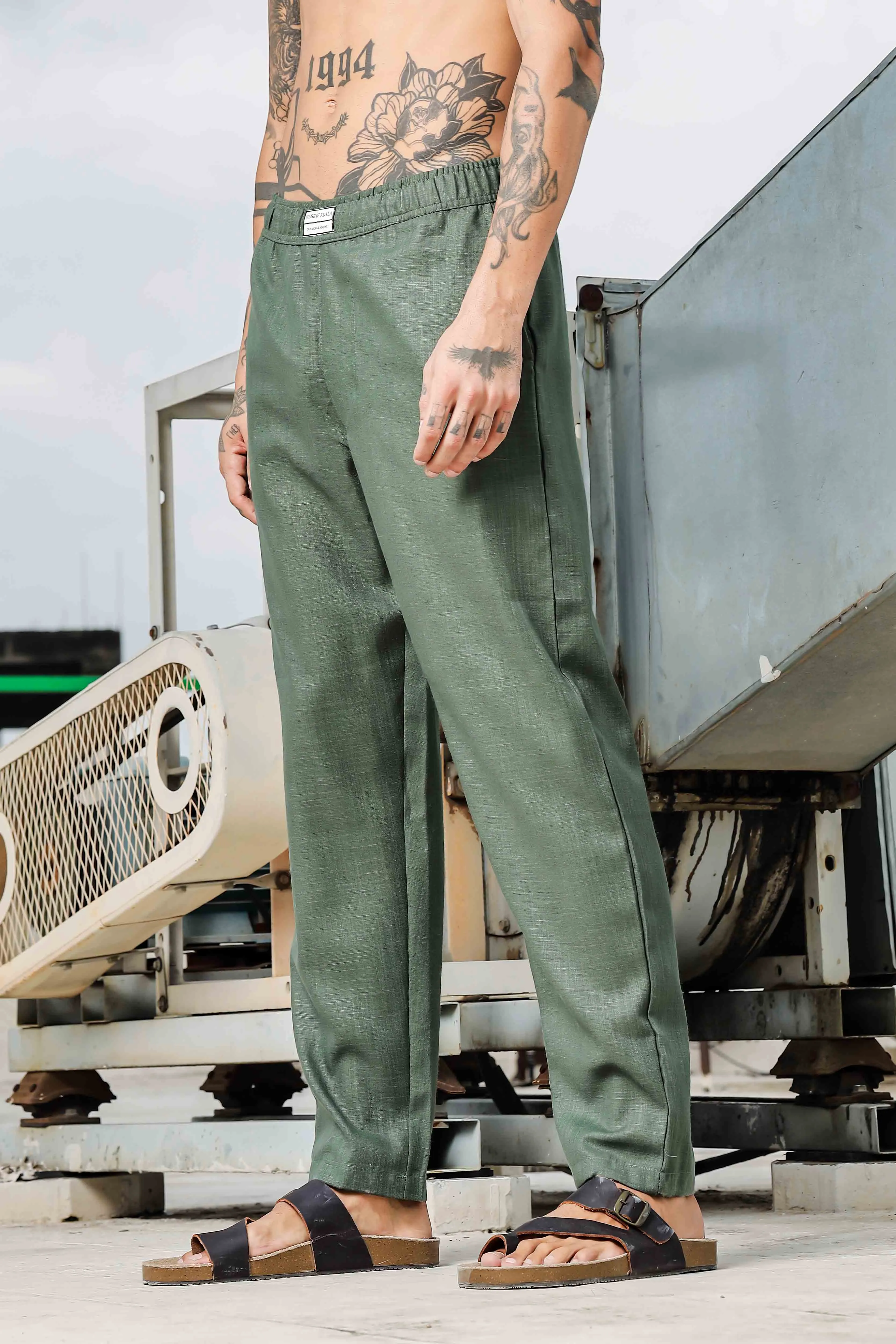 Linen Embroidered OLIVE All Day Pants