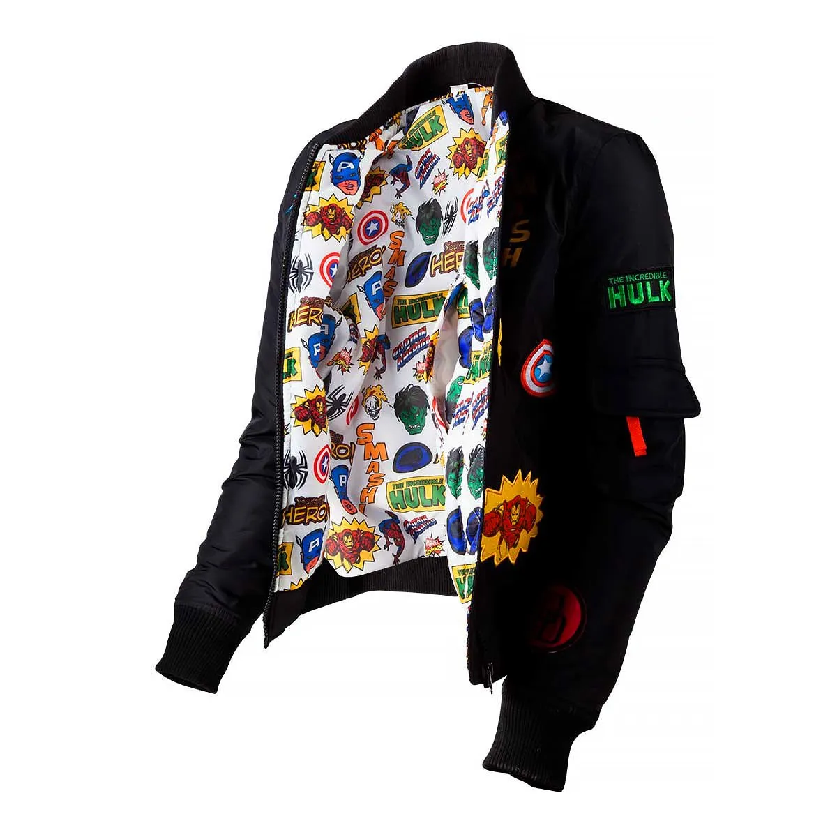 Marvel Girl's Black Bomber Jacket with Patches