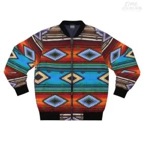 Native American Navajo Bomber Jacket with Blue Orange Shamanic Tribal Pattern