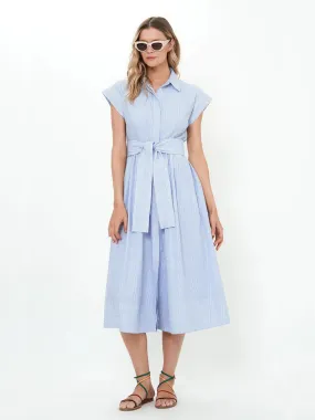 Oliphant Belted Shirt Dress in Chatham Blue