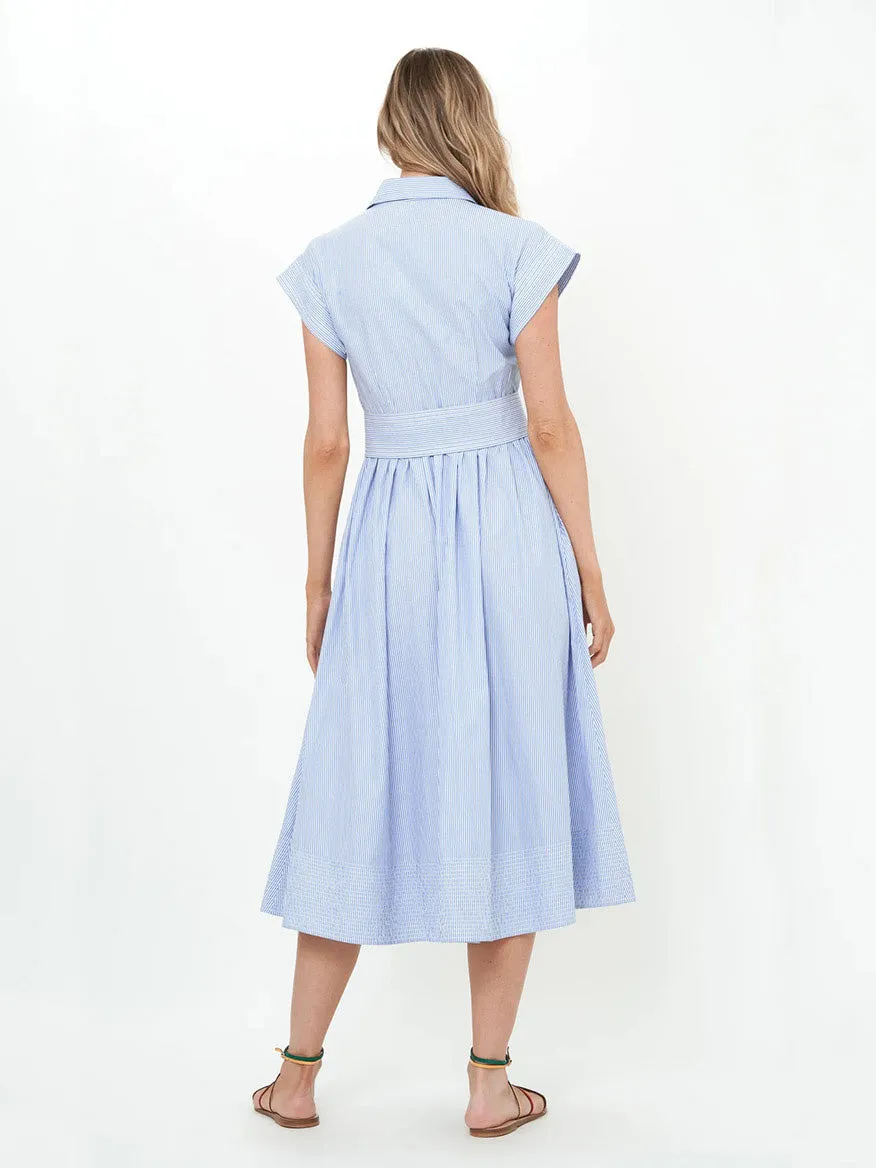 Oliphant Belted Shirt Dress in Chatham Blue