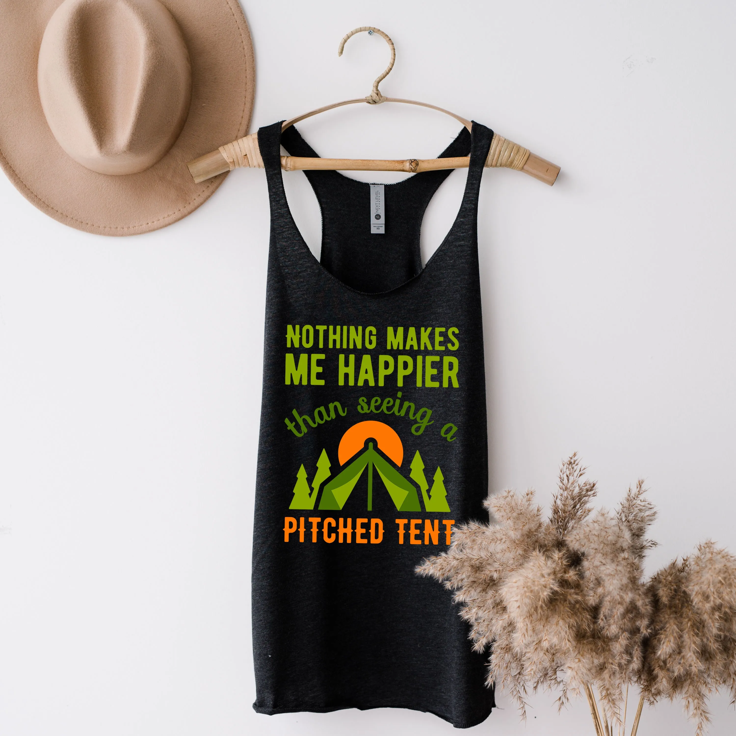 Pitched Tent Funny Camping Adventure Shirt | Happy Camper Gift | Women's Tri-blend Racerback Tank Top