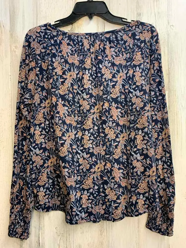 PRE-OWNED LUCKY BRAND Tops Size S Navy Floral LONG SLEEVES TOP/FLORAL PATTERN