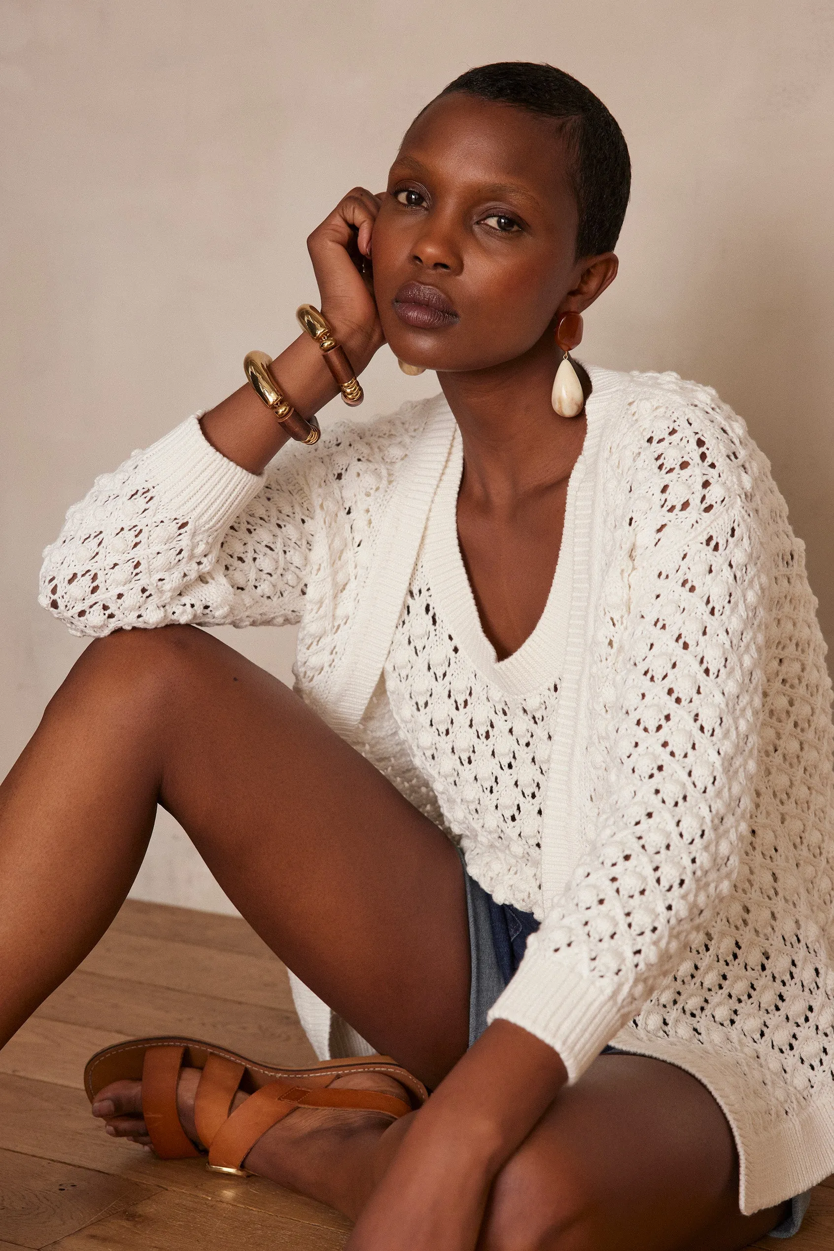 SHARON ECRU COTTON CARDIGAN