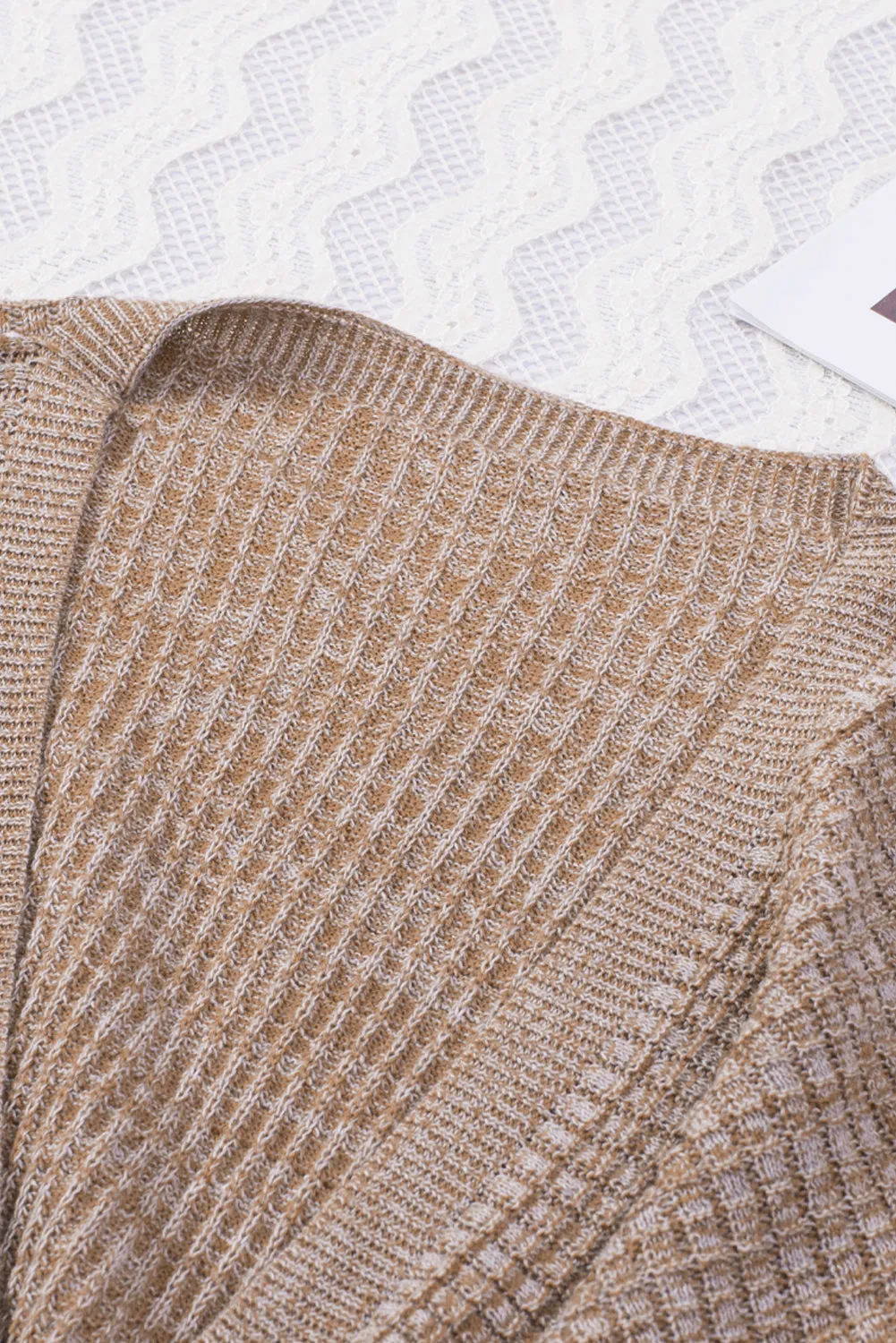 Wrap V Neck Waffle Sweater