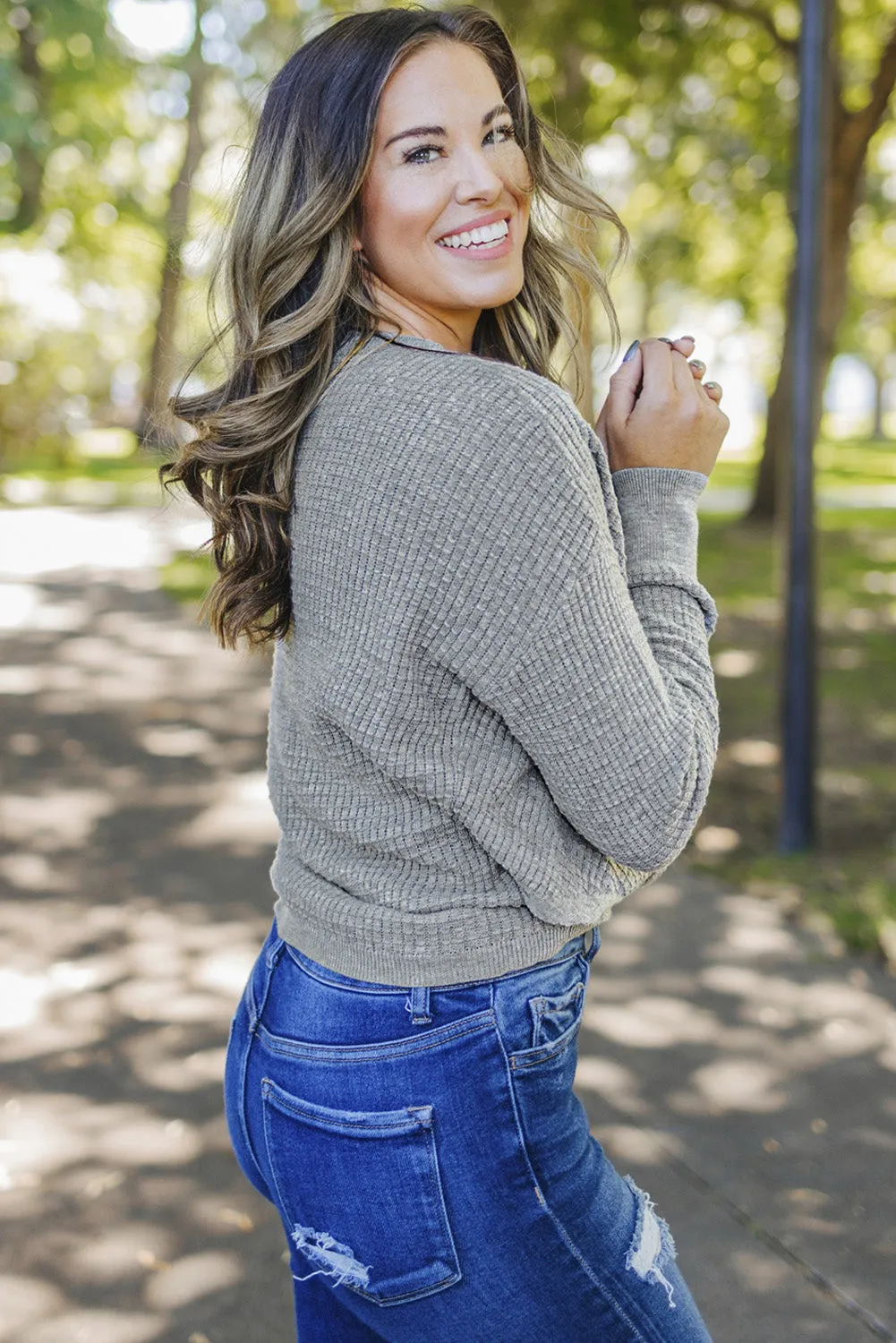 Wrap V Neck Waffle Sweater